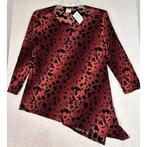Citiknits Top Size Large Asymmetrical Hem Animal Print Womens Long Sleeve NEW